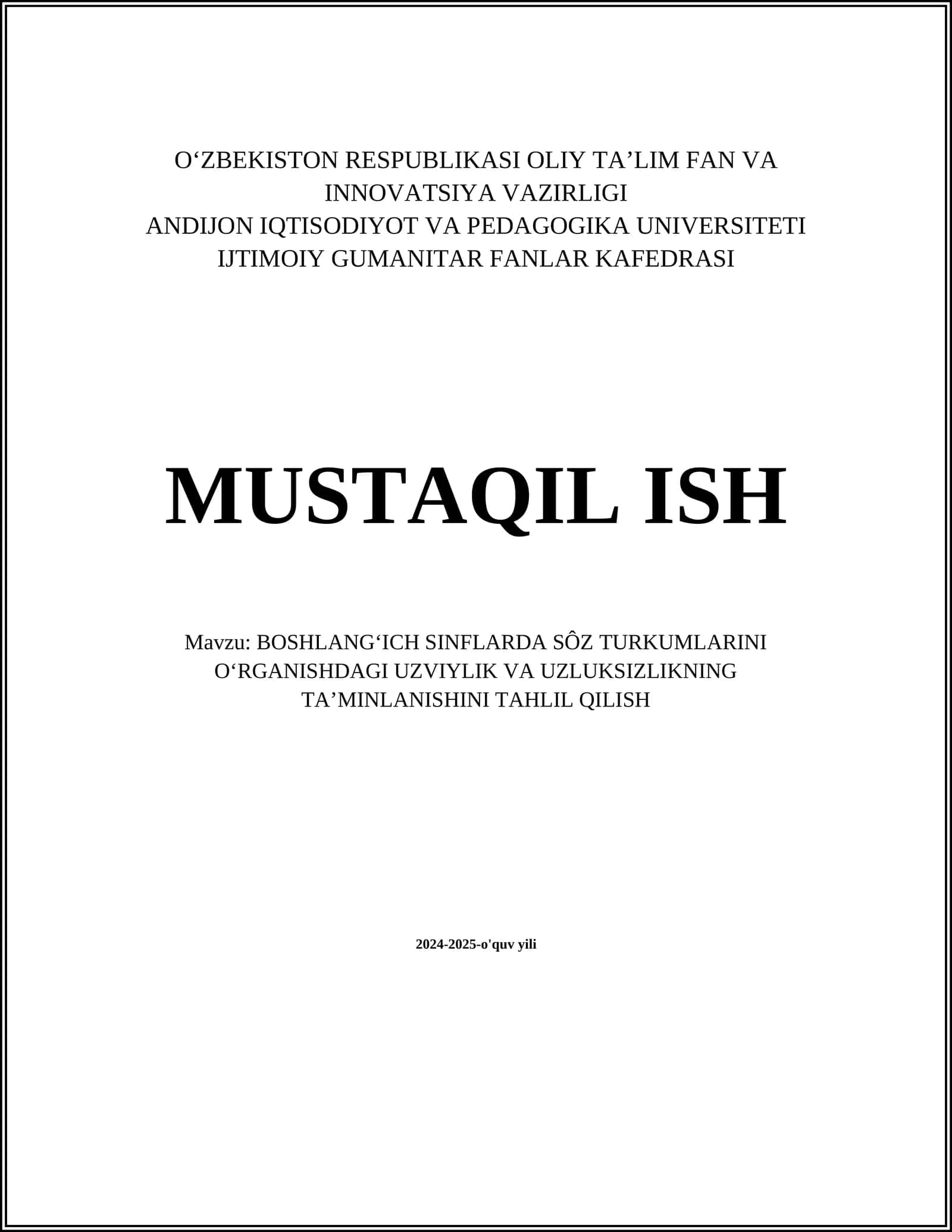 Soʻz turkumlari tushunchasi va asosiy xususiyatlari