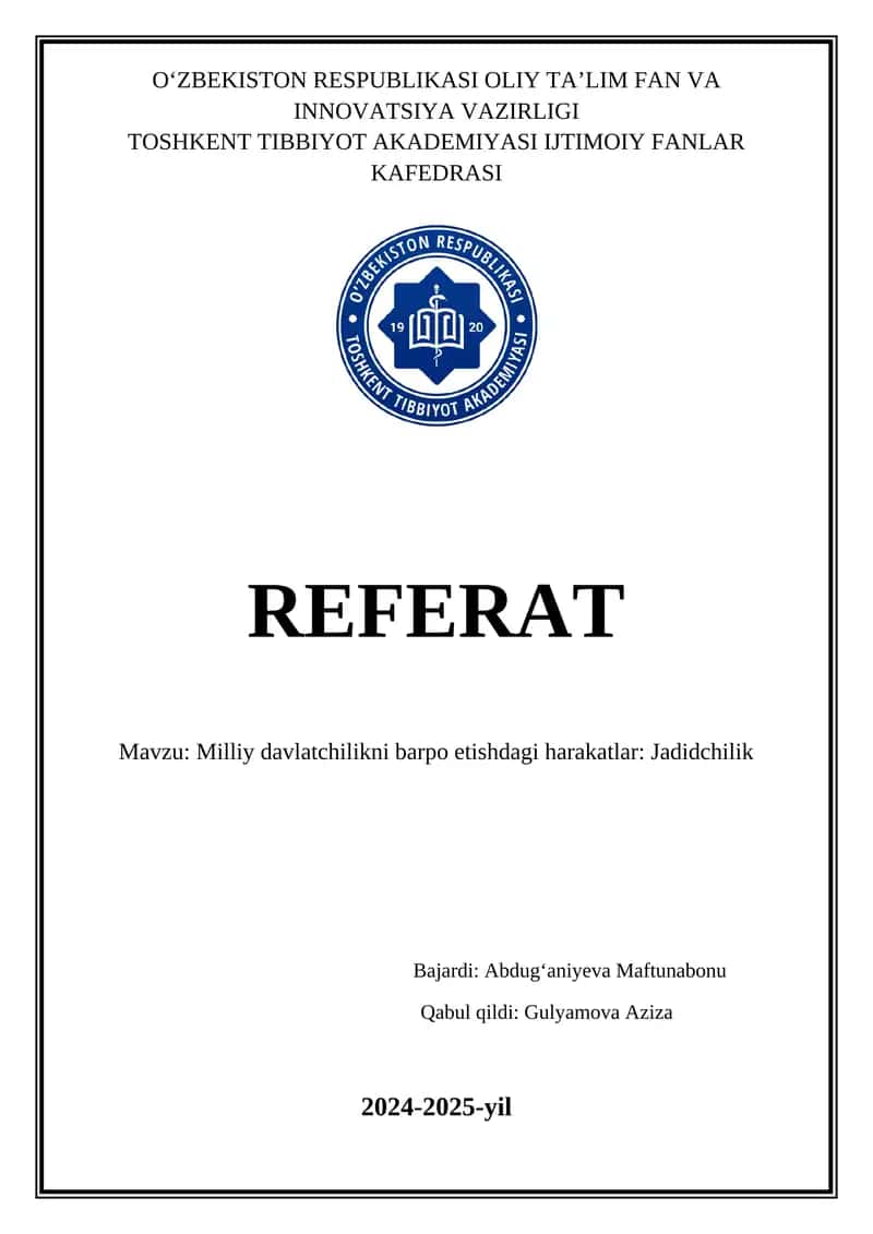 Milliy davlatchilikni barpo etishdagi harakatlar: Jadidchilik