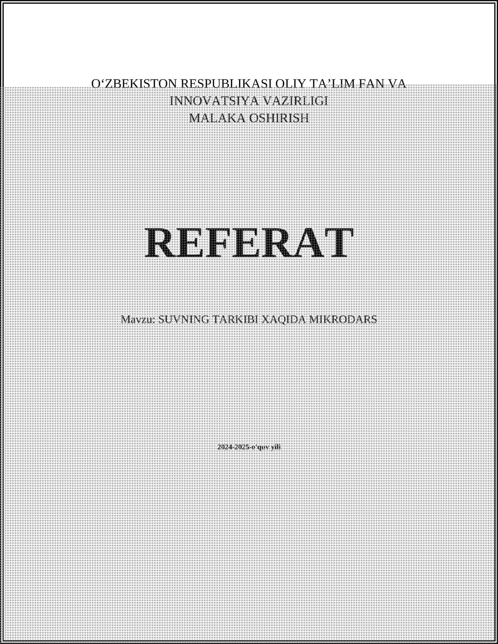 SUVNING TARKIBI XAQIDA MIKRODARS