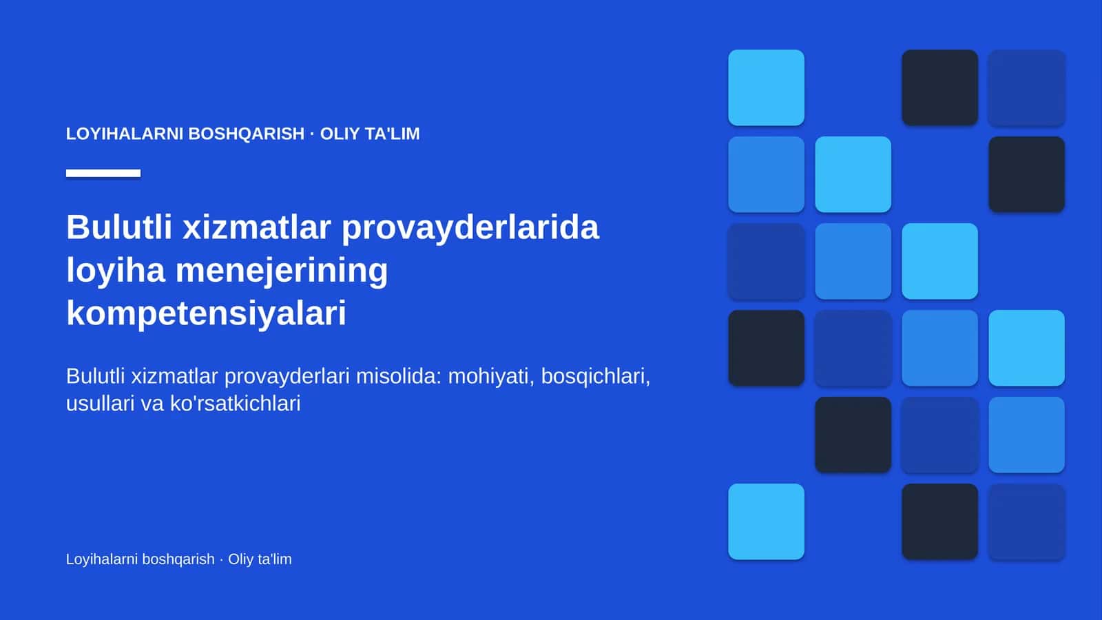 Bulutli xizmatlar provayderlarida loyiha menejerining kompetensiyalari