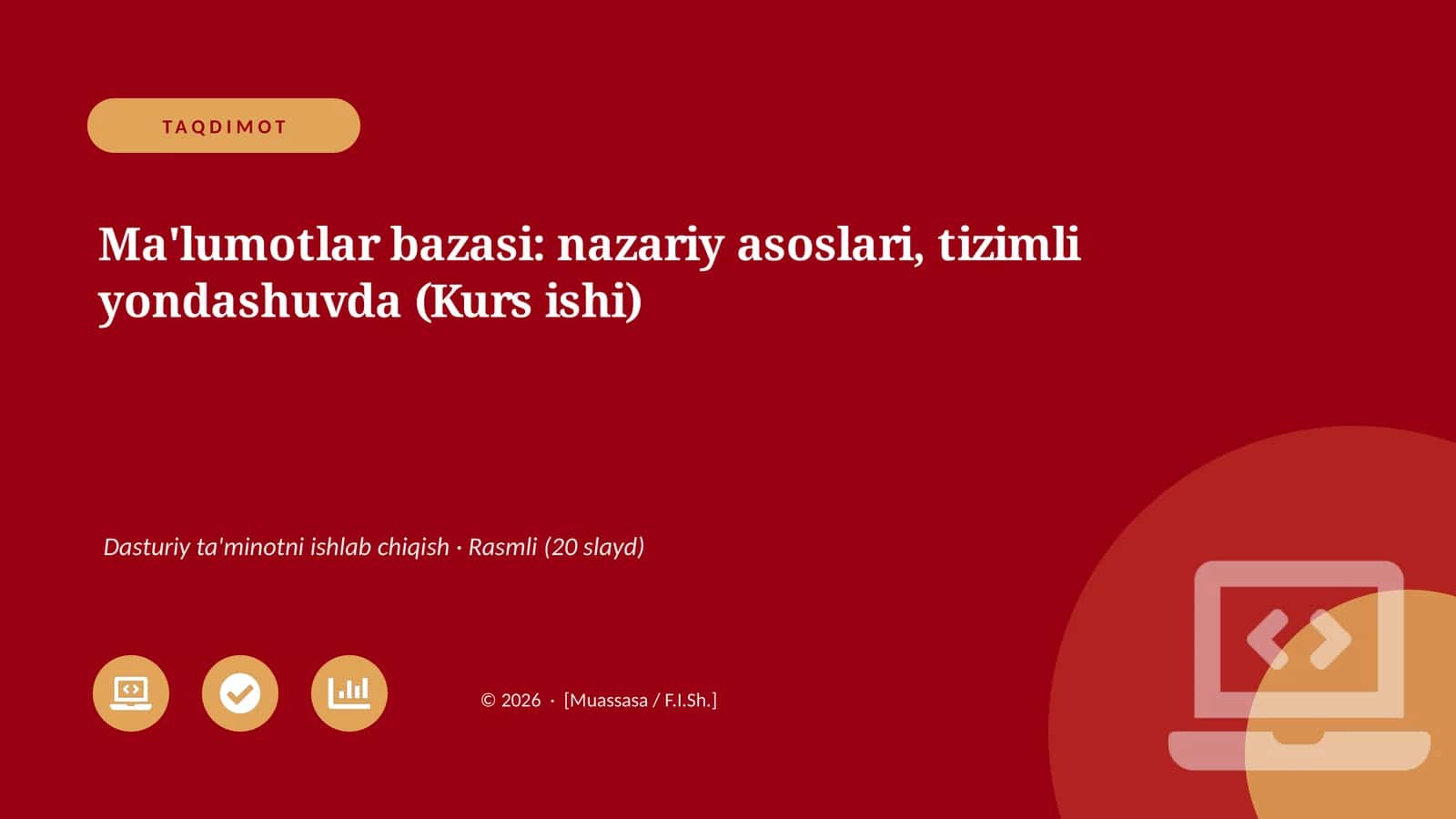 Ma'lumotlar bazasi: nazariy asoslari, tizimli yondashuvda (Kurs ishi)