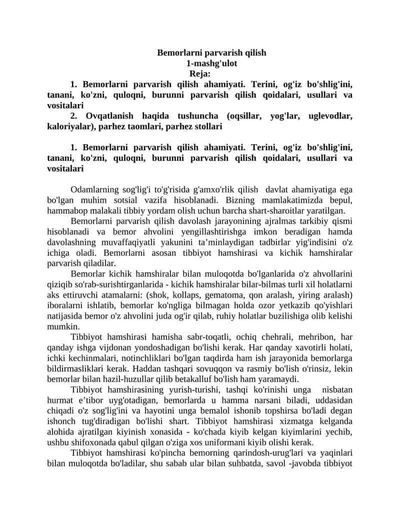 Bemorlarni parvarish qilish