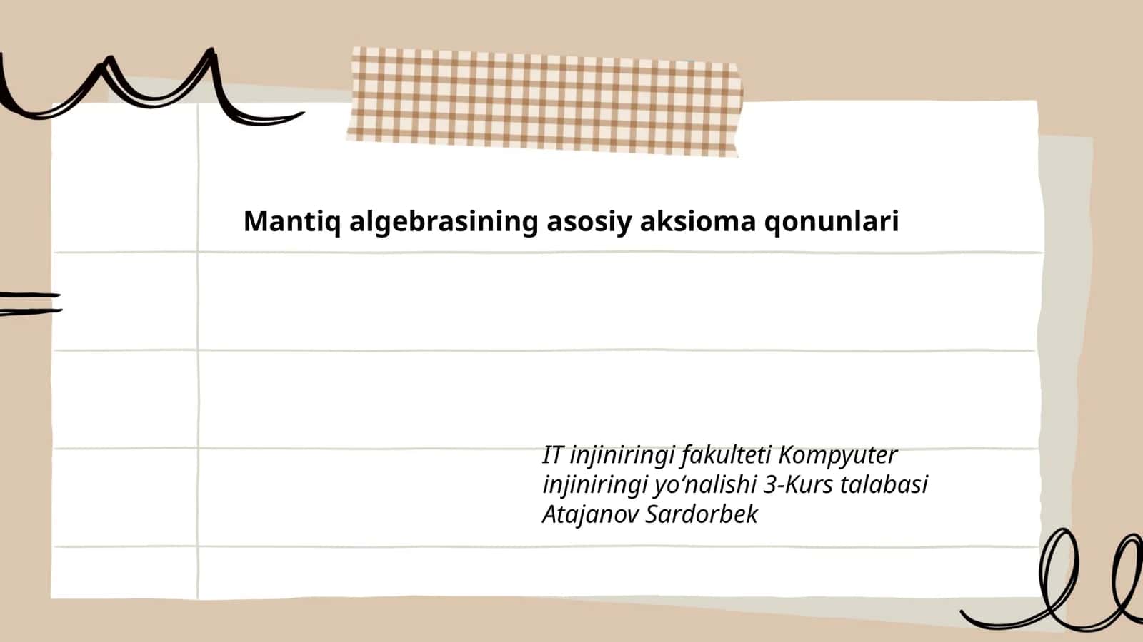 Mantiq algebrasining asosiy aksioma qonunlari