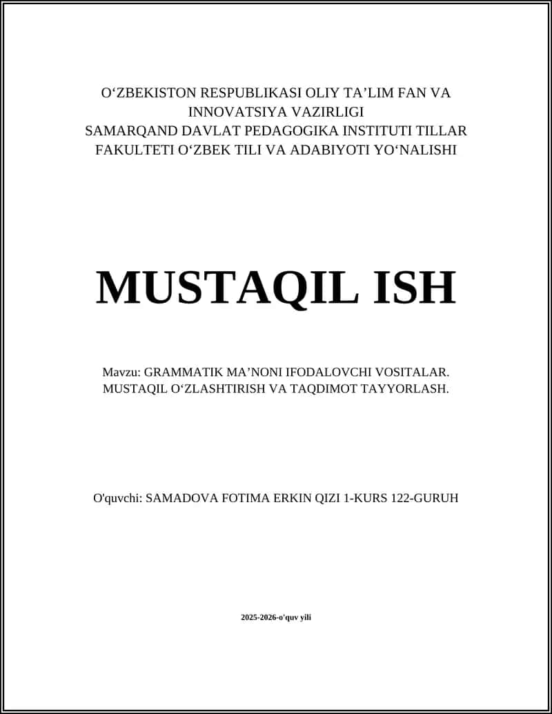 GRAMMATIK MAʼNONI IFODALOVCHI VOSITALAR