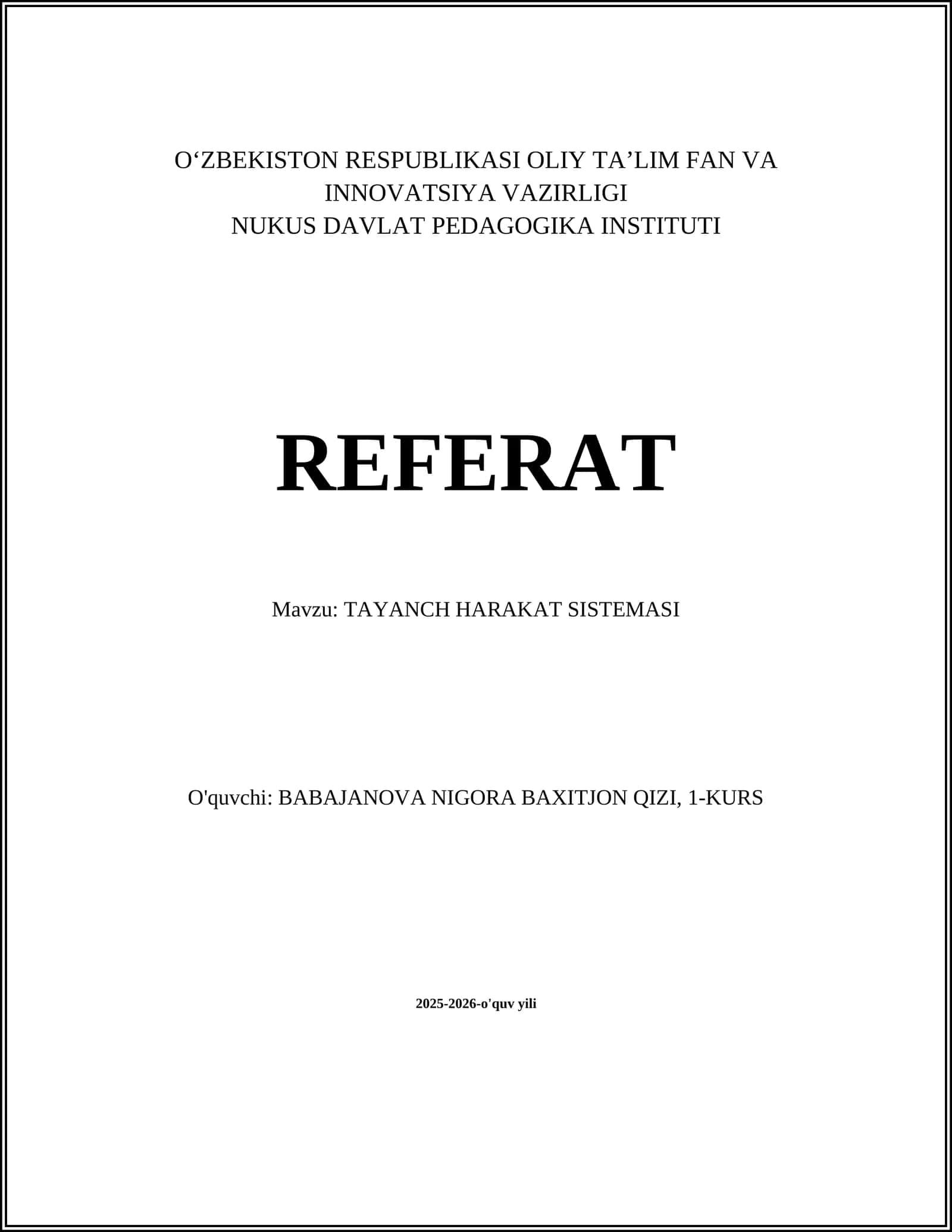 TAYANCH HARAKAT SISTEMASI