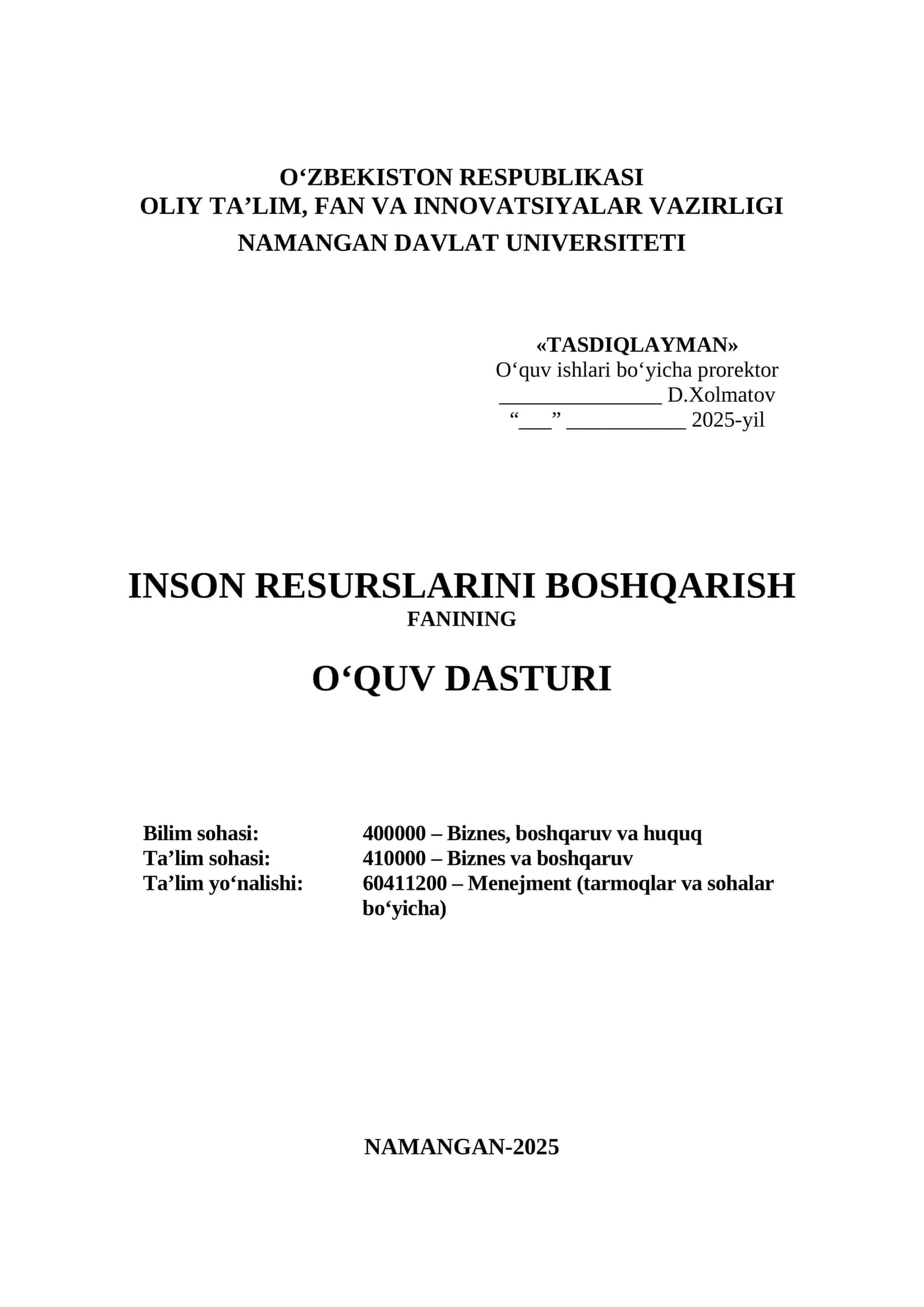 Inson Resurslarini Boshqarish