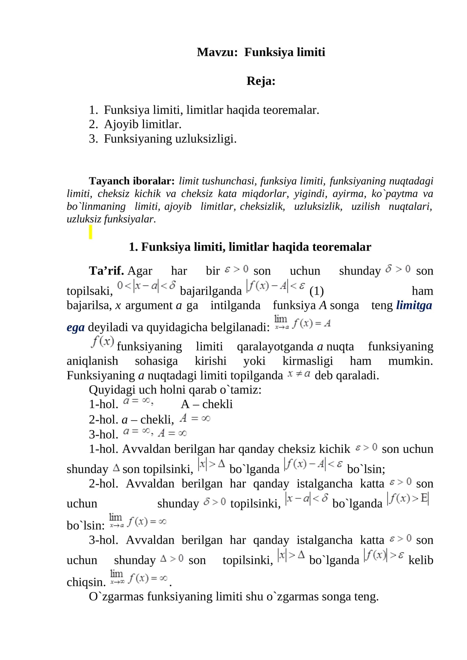 Funksiya limiti