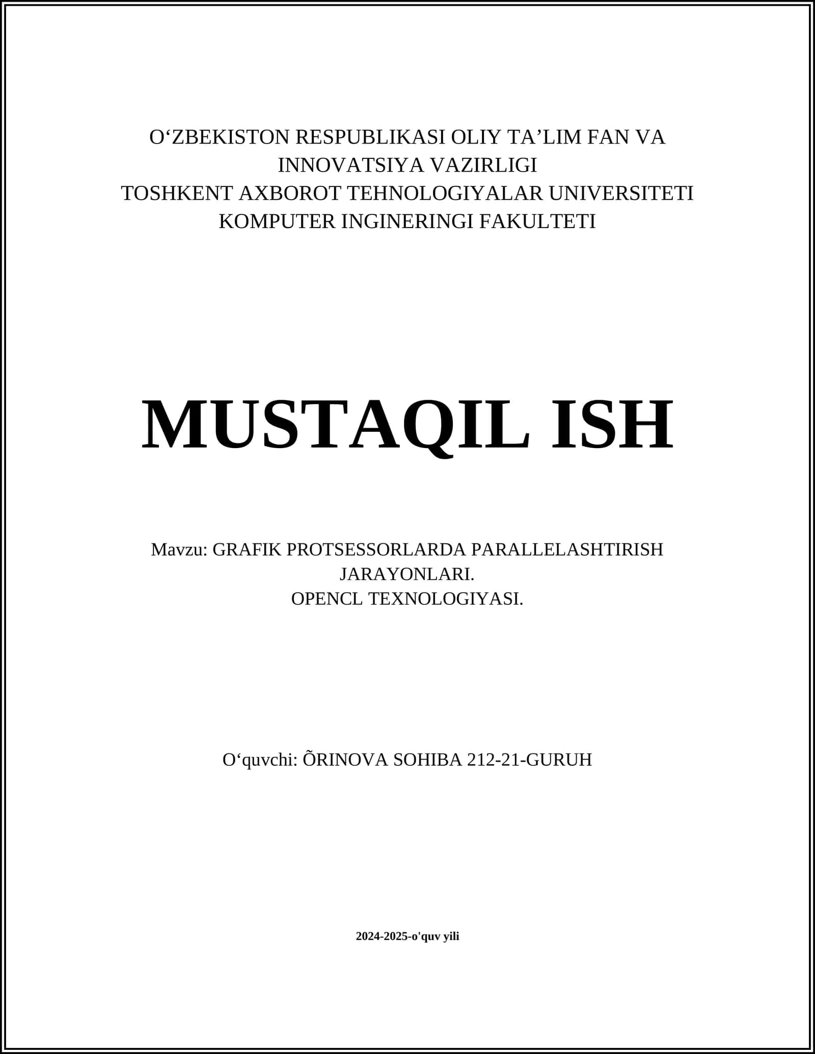 GRAFIK PROTSESSORLARDA PARALLELASHTIRISH JARAYONLARI. OPENCL TEXNOLOGIYASI