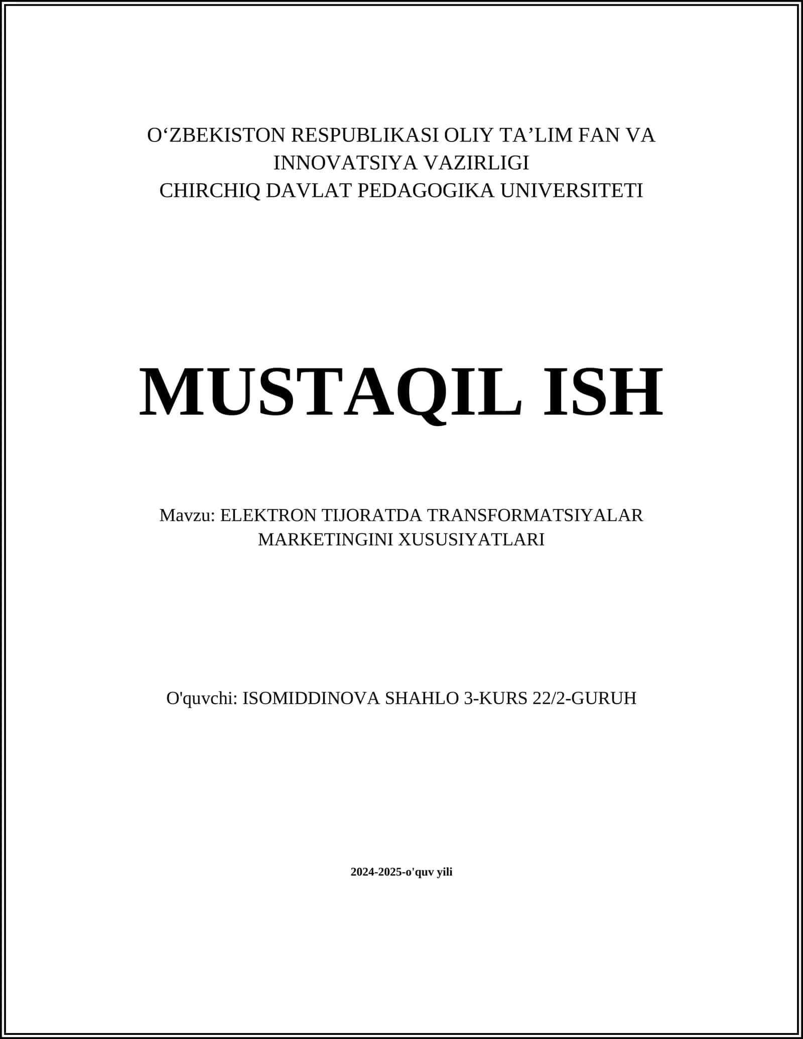 ELEKTRON TIJORATDA TRANSFORMATSIYALAR MARKETINGINI XUSUSIYATLARI