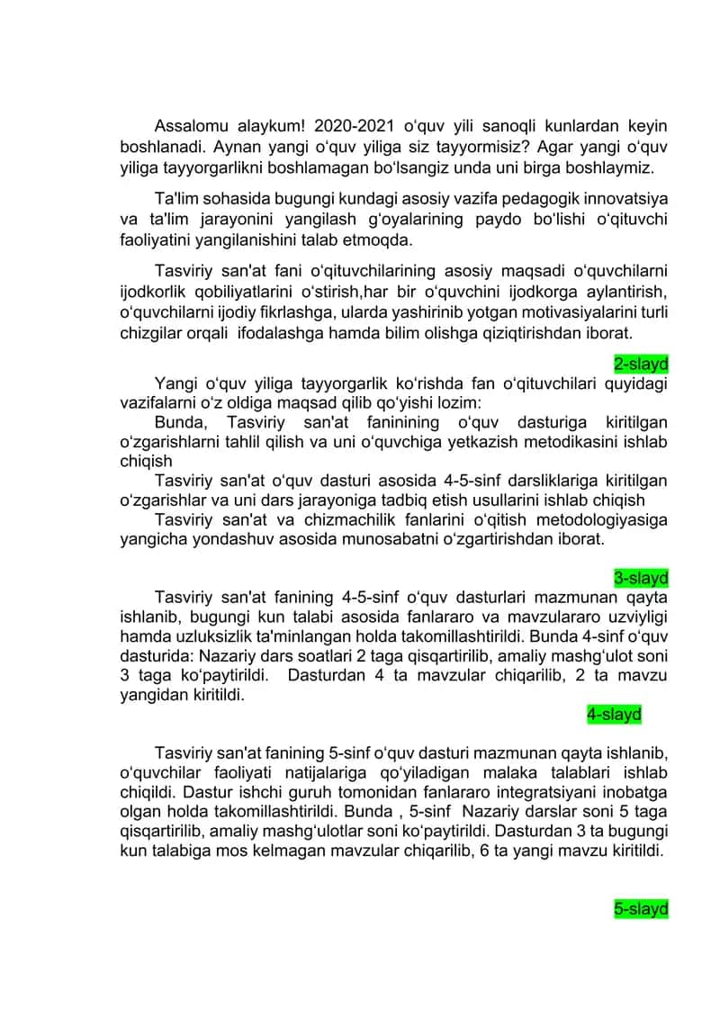 Tasviriy san'at fanining 4-5-sinf o‘quv dasturi