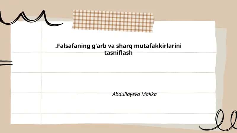 Falsafaning g'arb va sharq mutafakkirlarini tasniflash