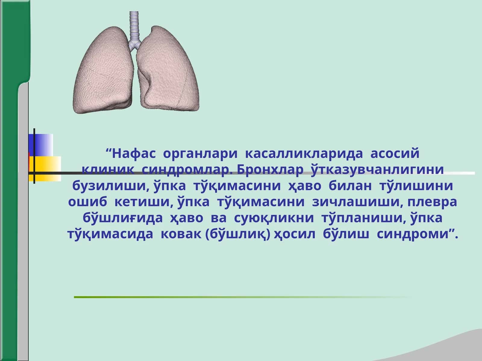 Нафас органлари касалликларида асосийклиник синдромлар
