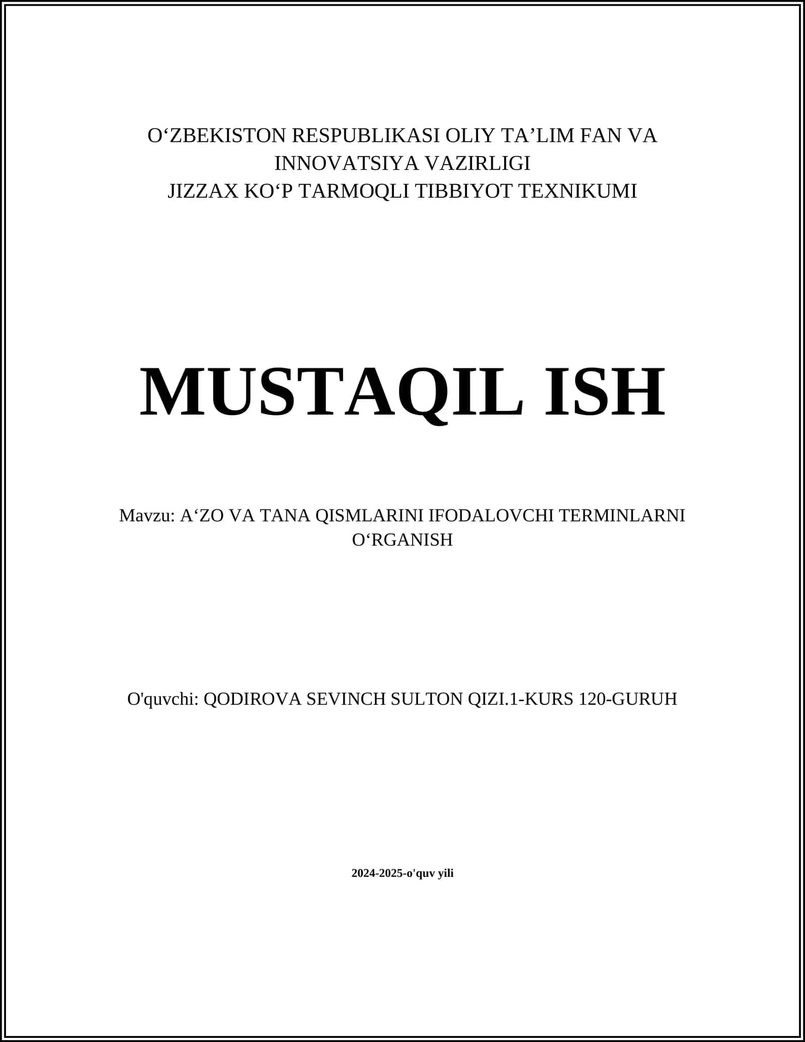 A‘zolar anatomiya terminlari