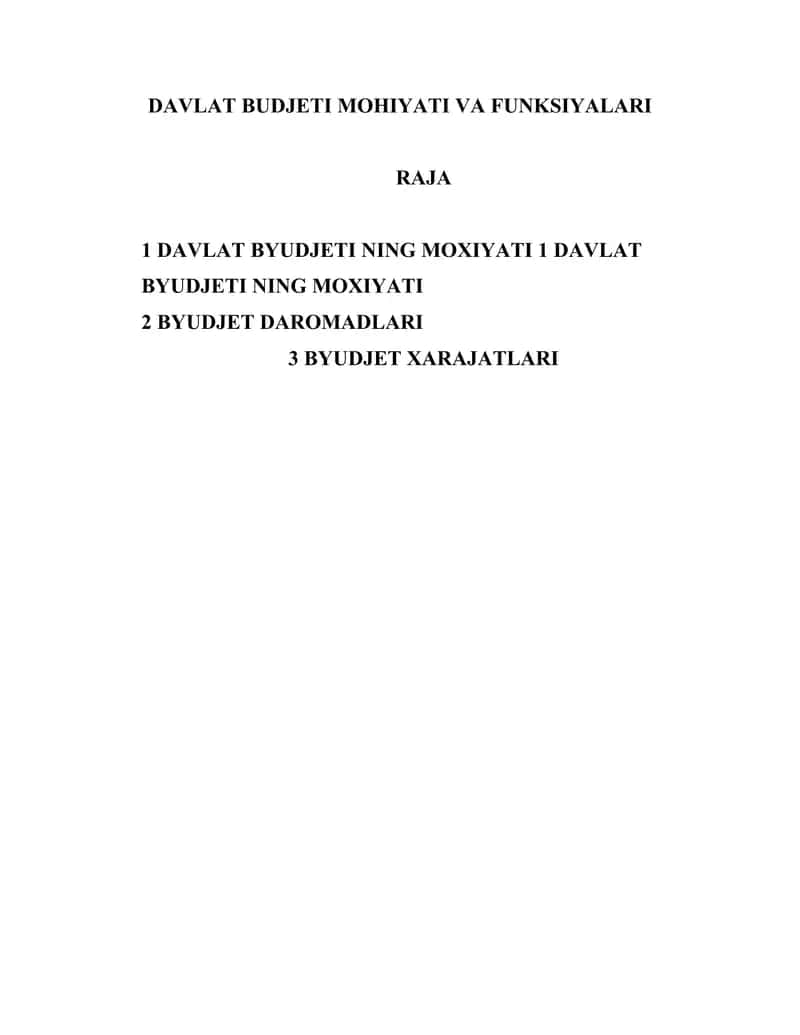 DAVLAT BUDJETI MOHIYATI VA FUNKSIYALARI