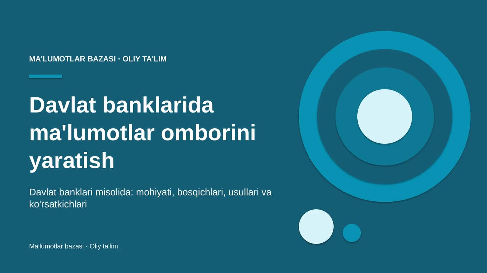 Davlat banklarida ma'lumotlar omborini yaratish
