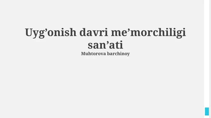 Uyg’onish davri me’morchiligi san’ati