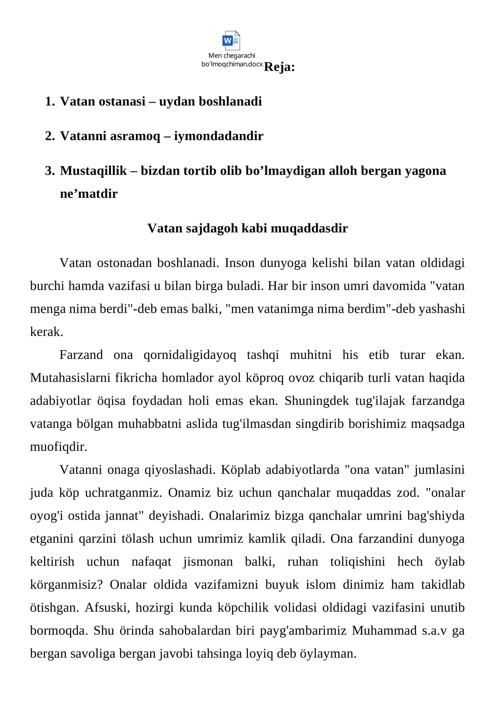 Vatan ostantasi - uydan boshlanadi
