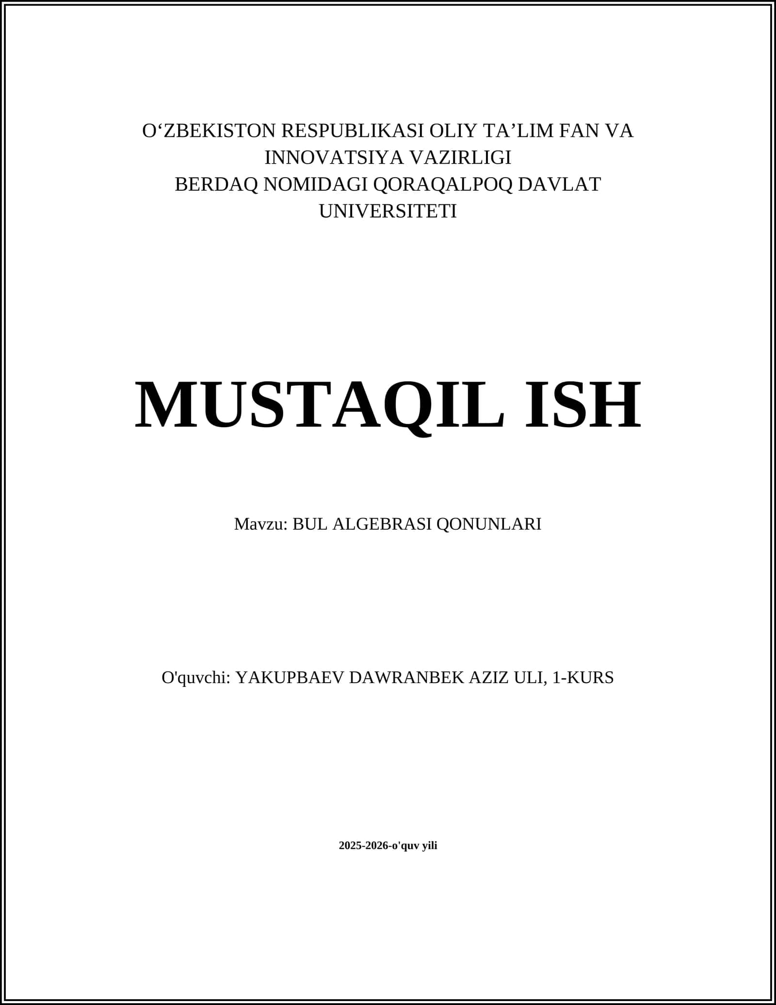 BUL ALGEBRASI QONUNLARI