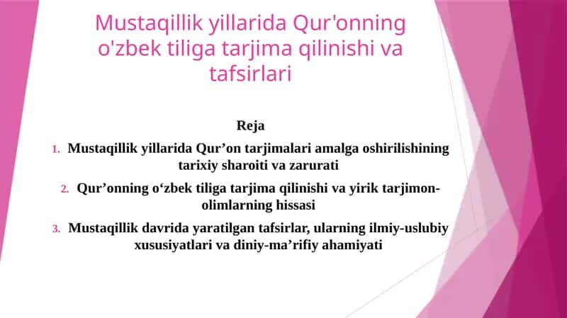 Mustaqillik yillarida Qur'onning o'zbek tiliga tarjimaihil va tafsirlari