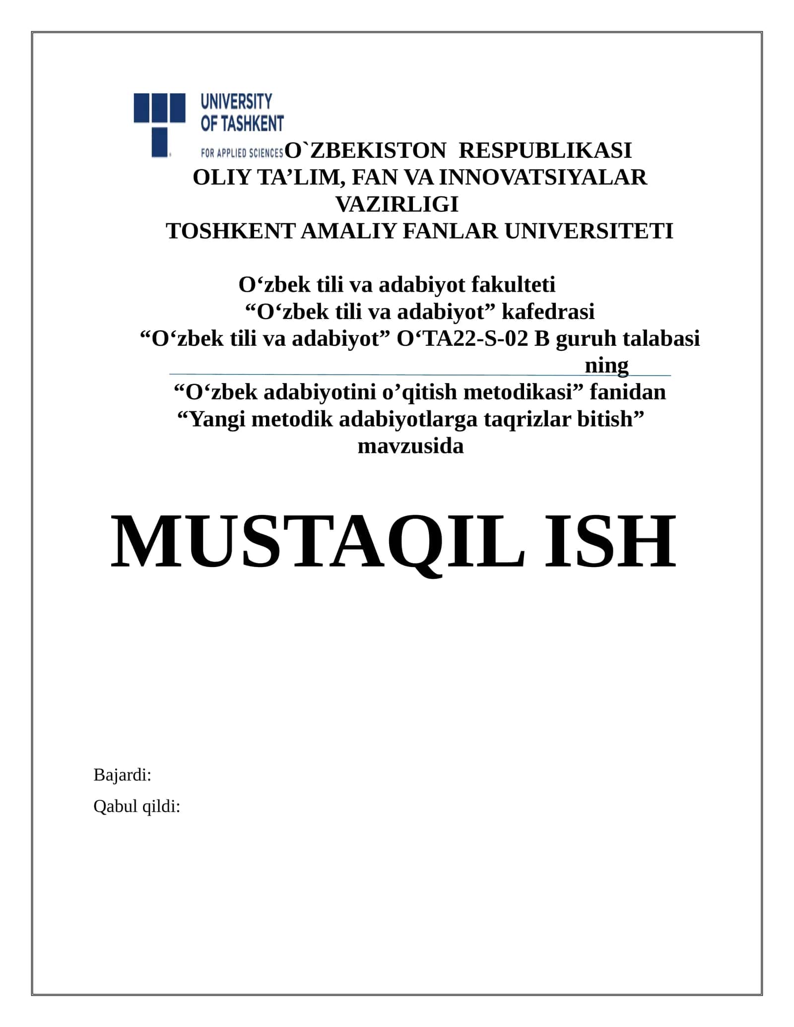 “Yangi metodik adabiyotlarga taqrizlar bitish”