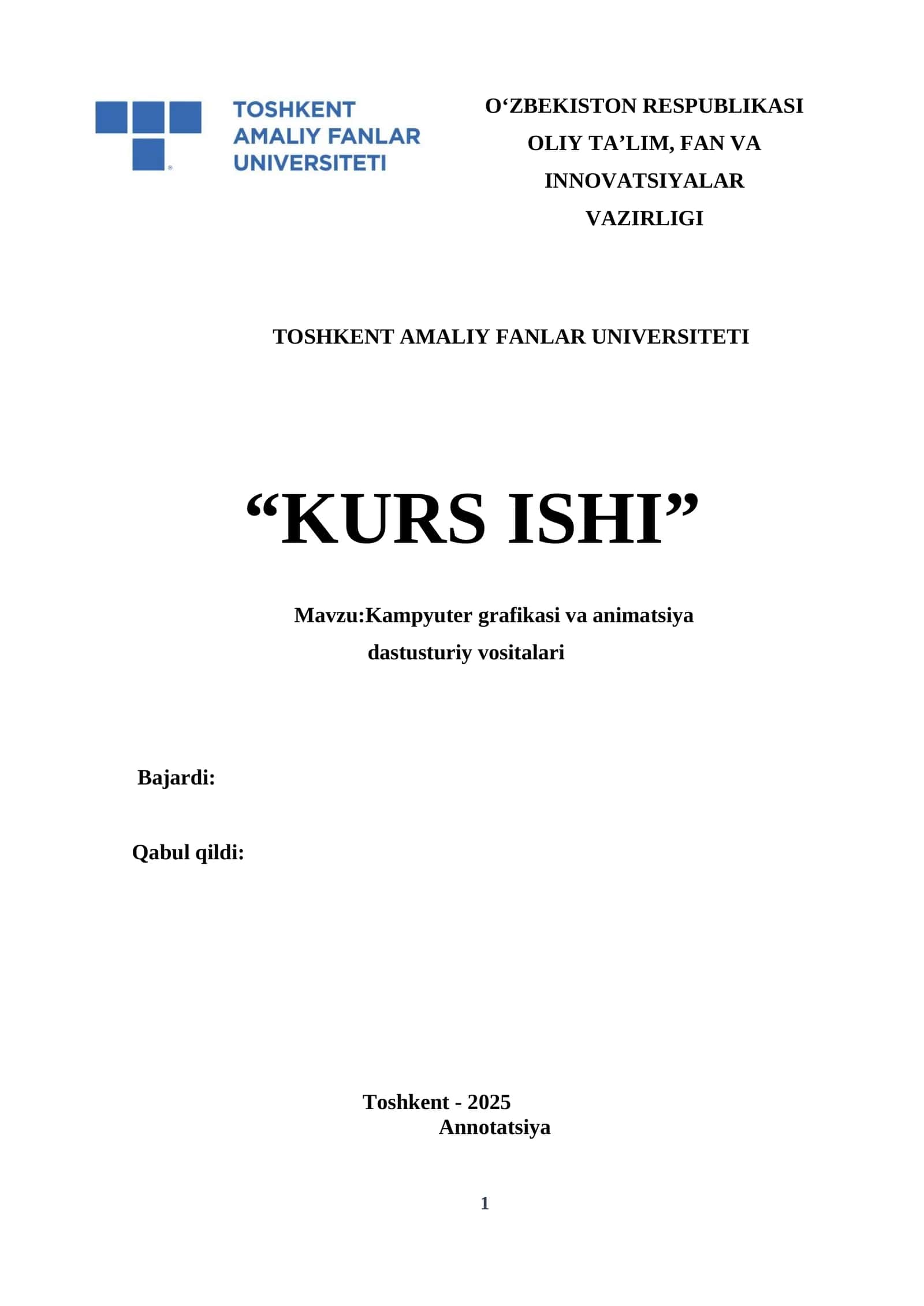 Kampyuter grafikasi va aanimatsiya dasturiy vositalar