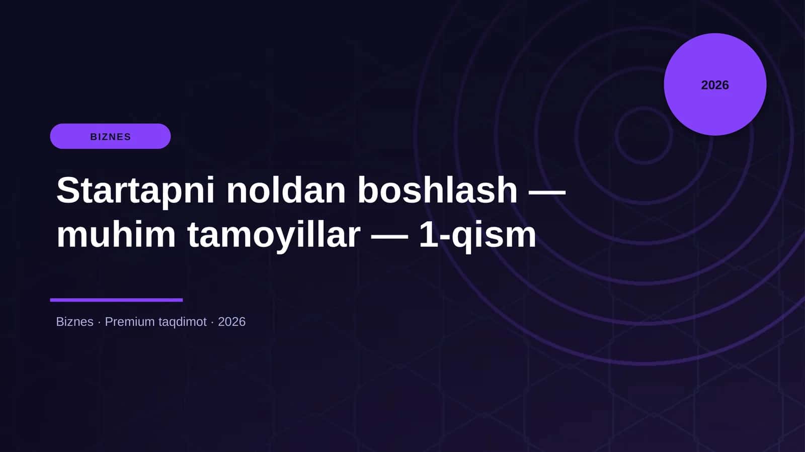 Startapni noldan boshlash — muhim tamoyillar — 1-qis