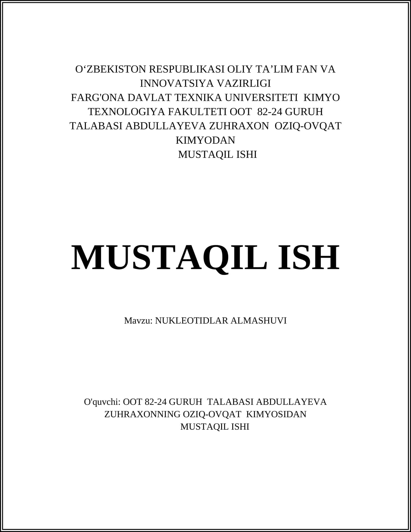 NUKLEOTIDLAR ALMASHUVI
