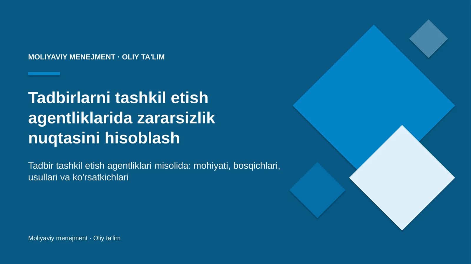 tadbirlarni tashkil etish agentliklarida zararsizlik nuqtasini hisoblash 8288