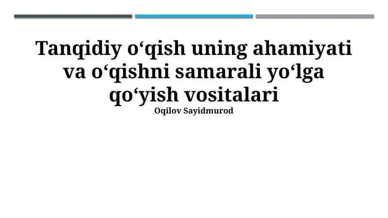 Muhim o'qishning ahamiyati