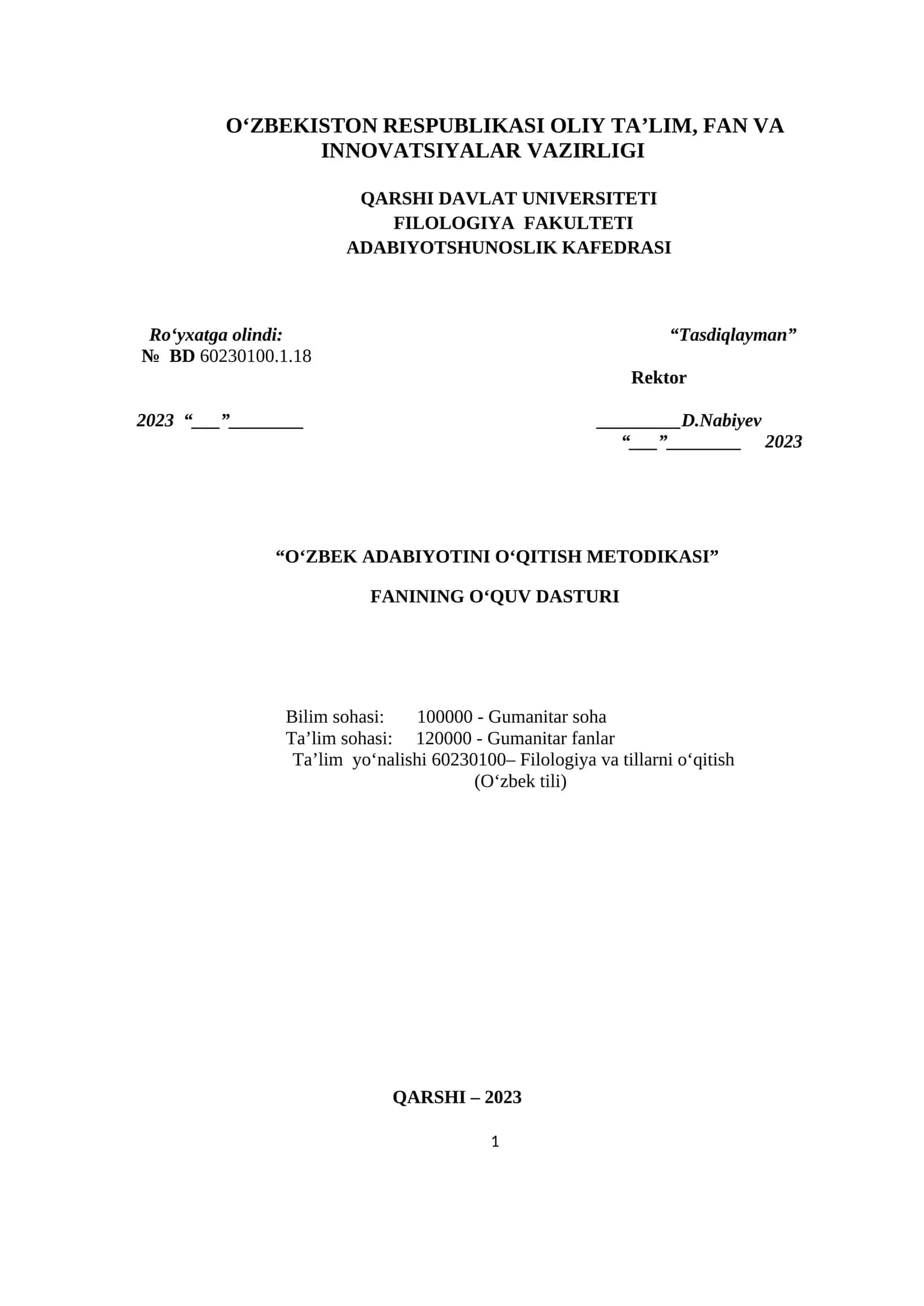 O‘ZBEK ADABIYOTINI O‘QITISH METODIKASI
