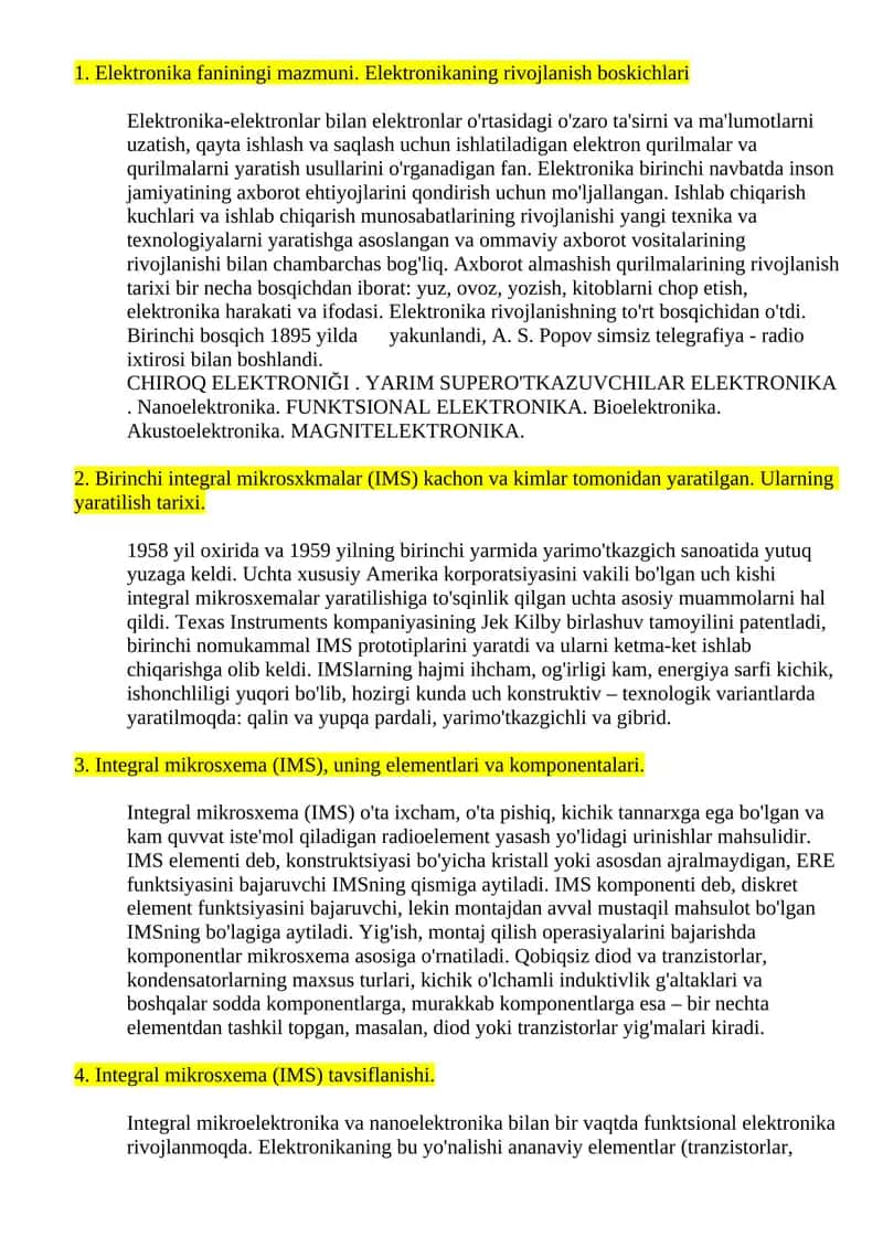 Elektronika faniningi mazmuni