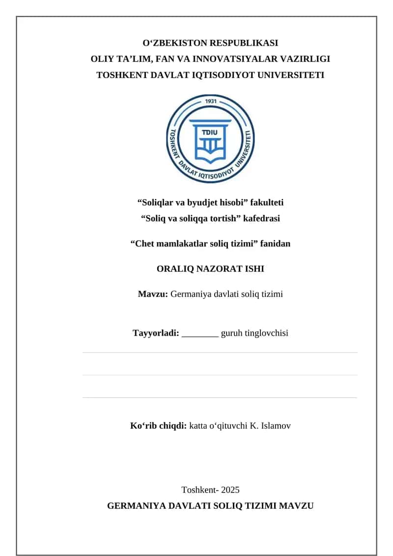 Germaniya davlati soliq tizimi