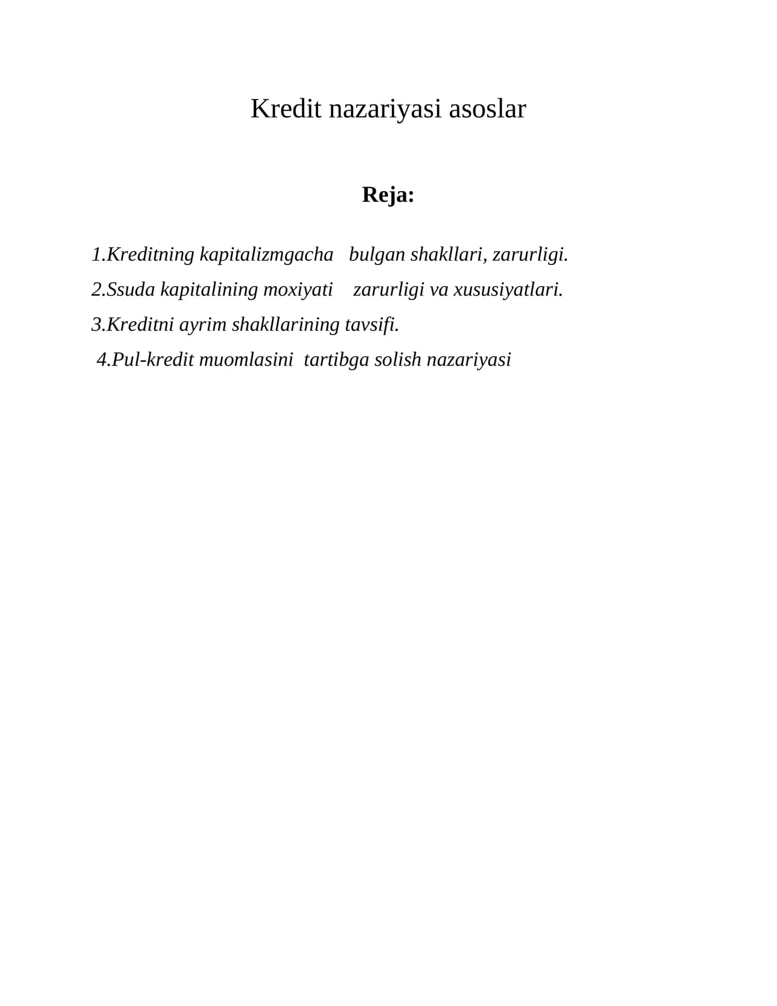 Kredit nazariyasi asoslar