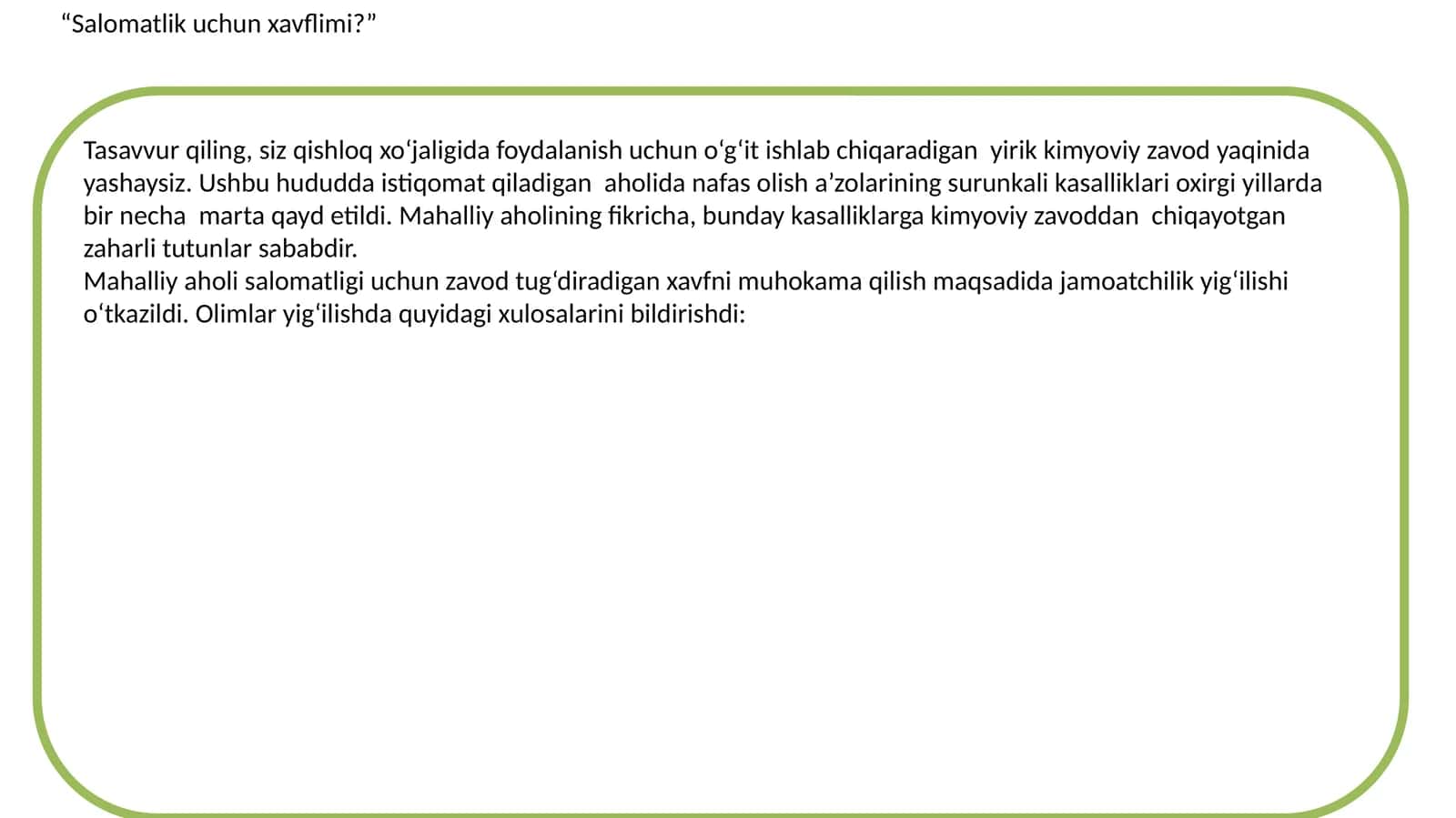 Kimyoviy Zavodning Foydasi va Zarari