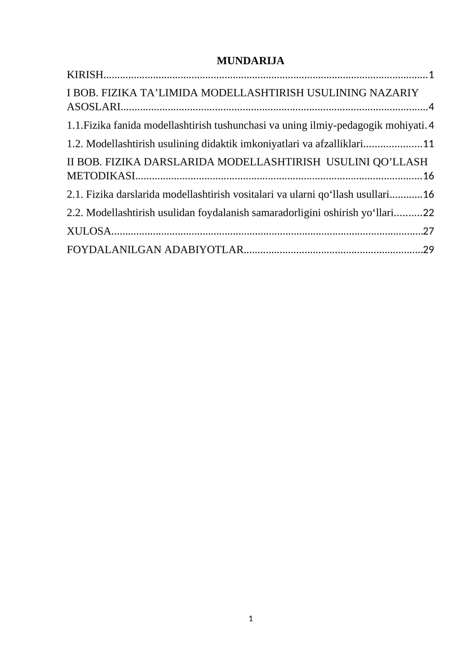 BOB. FIZIKA TA’LIMIDA MODELLASHTIRISH USULINING NAZARIY ASOSLARI