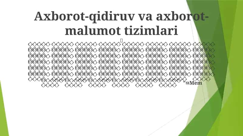 Axborot-qidiruv va axborot- malumot tizimlari