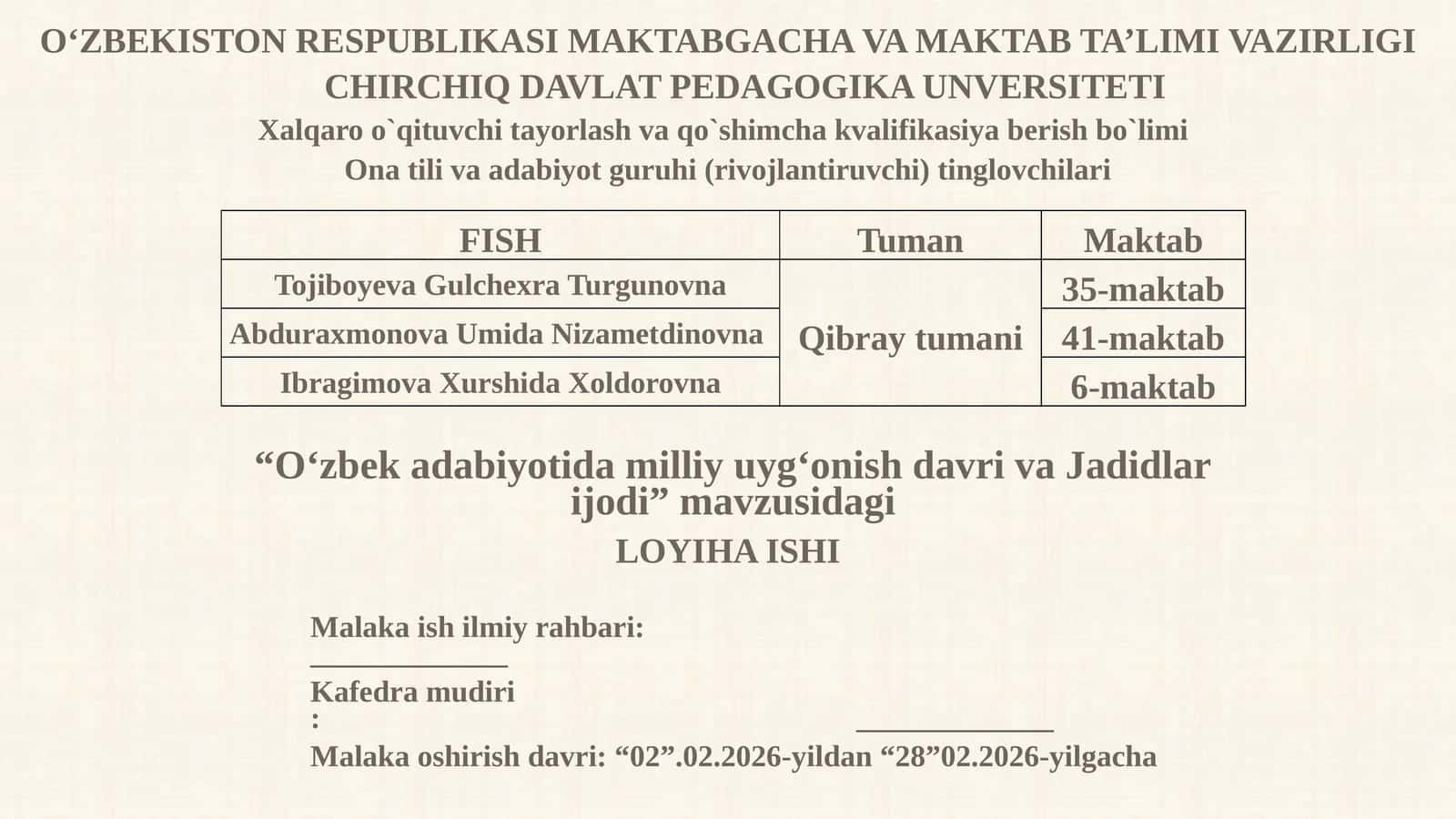 O‘zbek adabiyotida milliy uyg‘onish davri va Jadidlar ijod