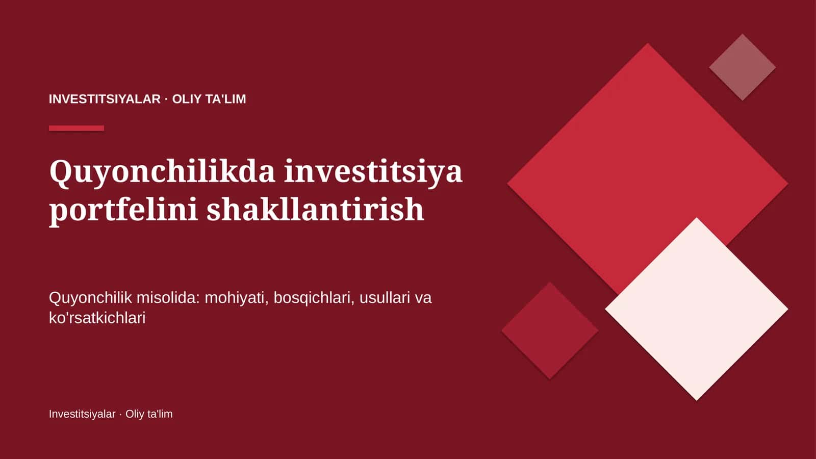 quyonchilikda investitsiya portfelini shakllantirish 7266