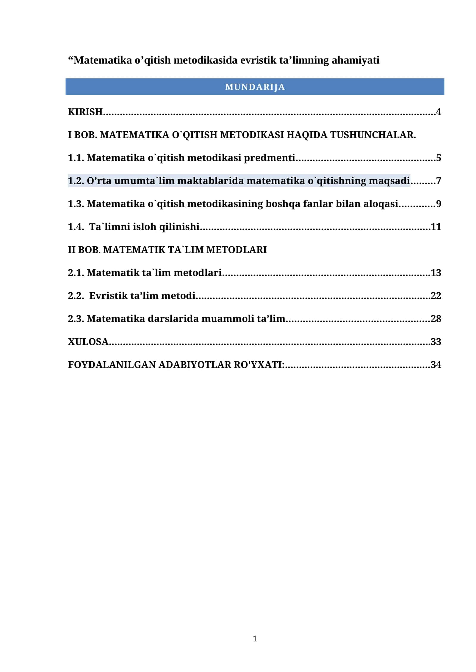 Matematika o’qitish metodikasida evristik ta’limning ahamiyati