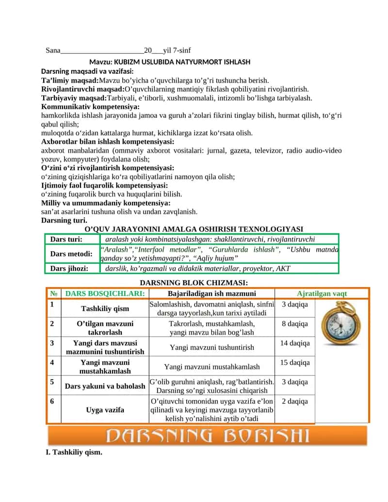 KUBIZM USLUBIDA NATYURMORT ISHLASH
