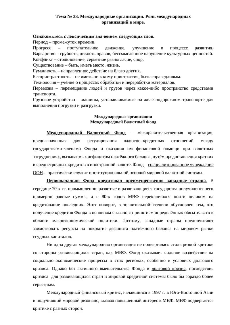 Международные организации. Роль международных организаций в мире.