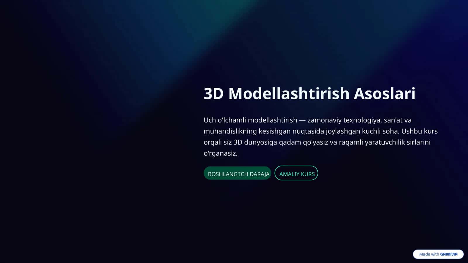 3D Modellashtirish Asoslari