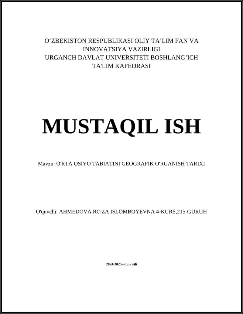 O'rta Osiyo tabiati geografik joylashuvi