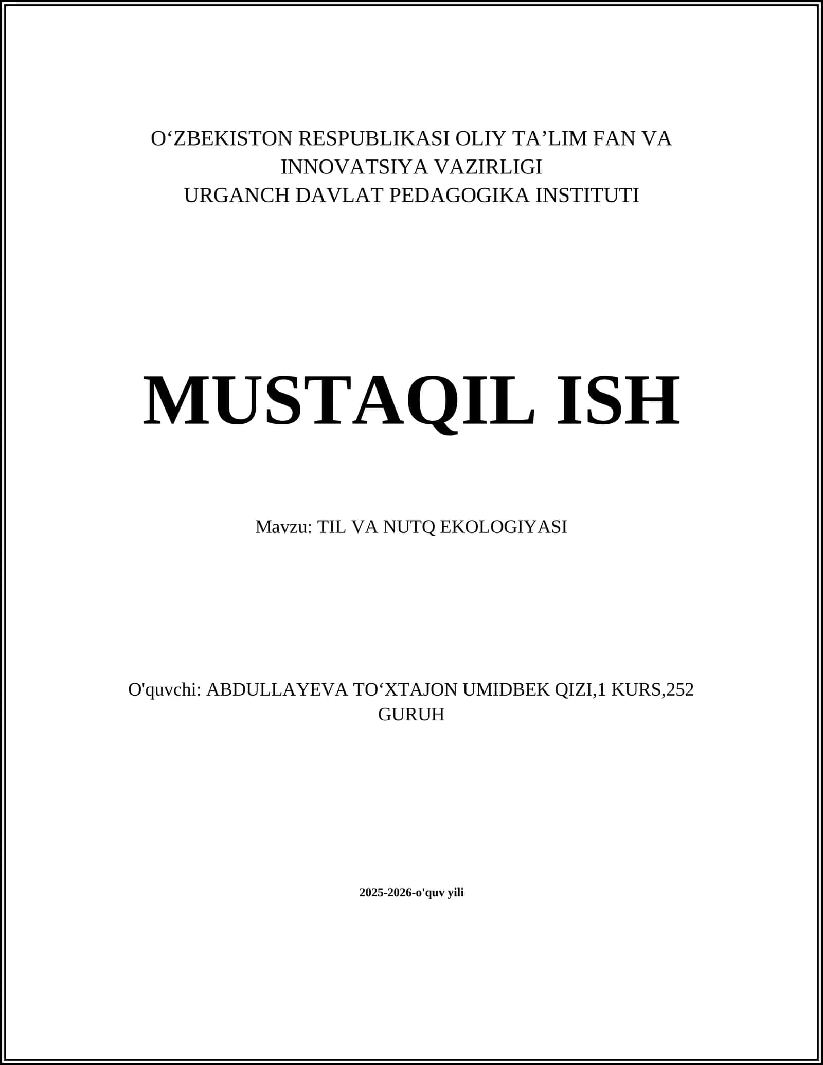 Til va Nutq Ekologiyasi