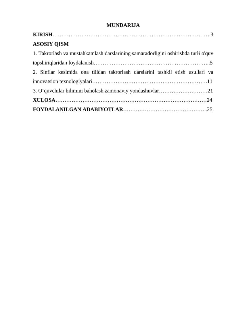 Ona tili darslarida takrorlash darslarini tashkil etish metodikasi