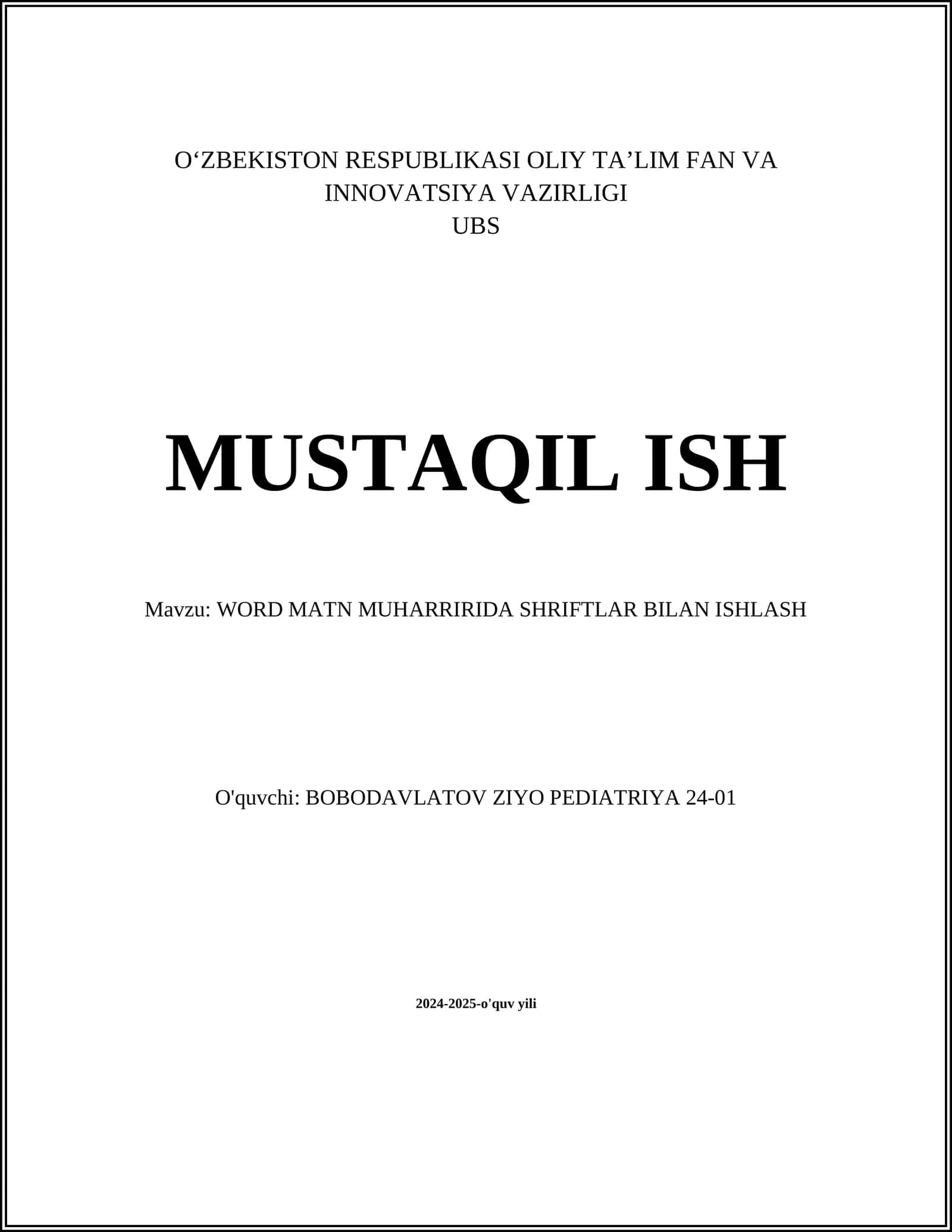 WORD MATN MUHARRIRIDA SHRIFTLAR BILAN ISHLASH