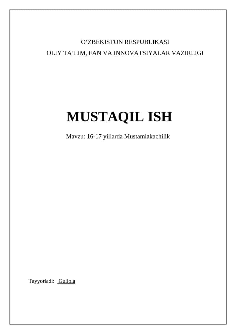 16-17 yillarda Mustamlakachilik