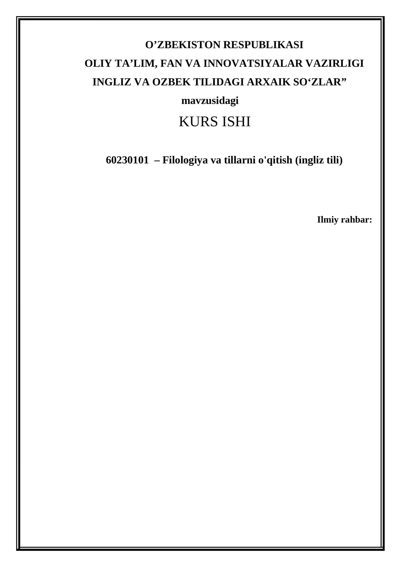 INGLIZ VA OZBEK TILIDAGI ARXAIK SOʻZLAR