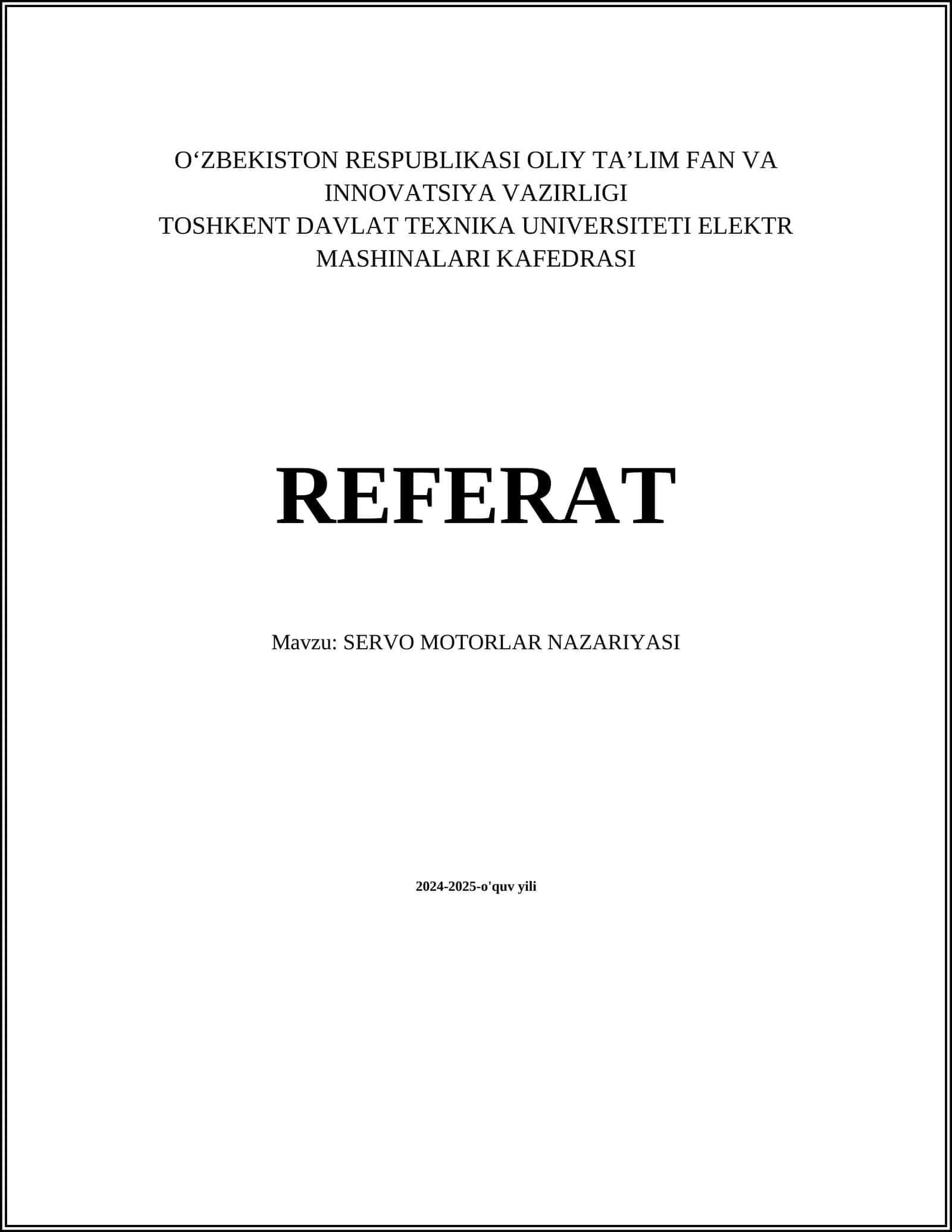 SERVO MOTORLAR NAZARIYASI