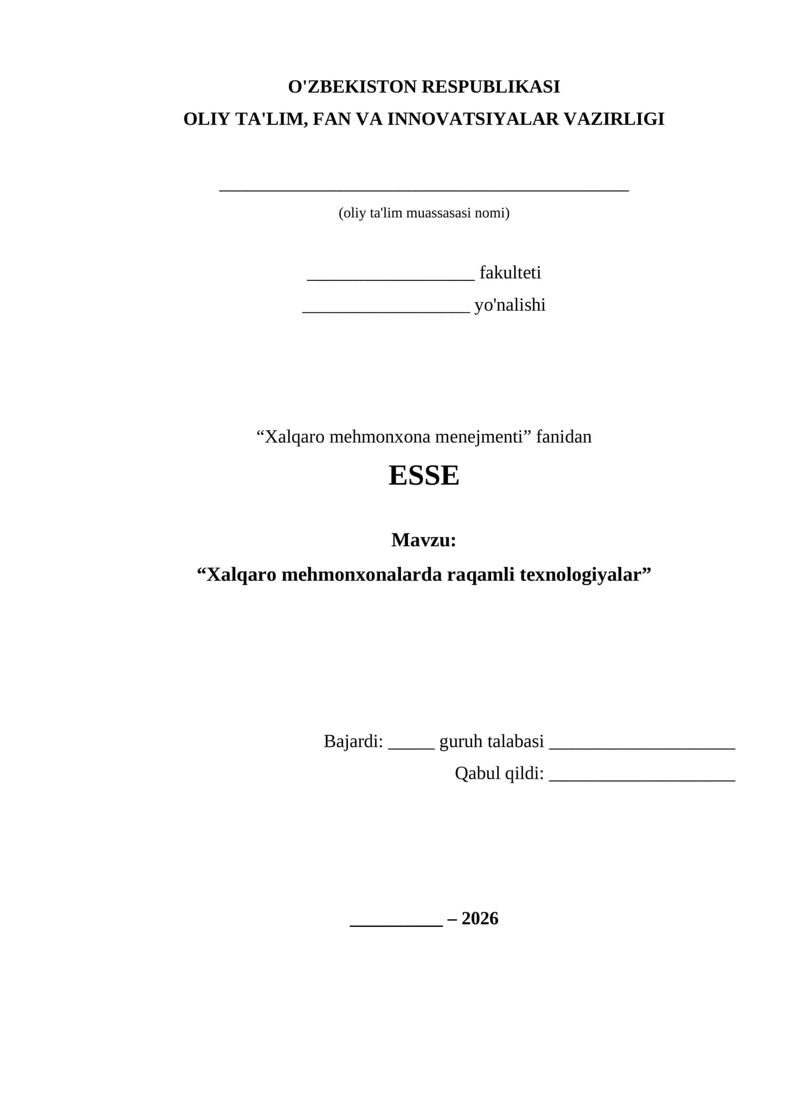 Xalqaro mehmonxonalarda raqamli texnologiyalar
